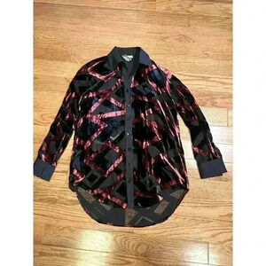 Finley Monica Velvet Devore Shirt XS Button Down Oversize Art To Wear Sheer $260